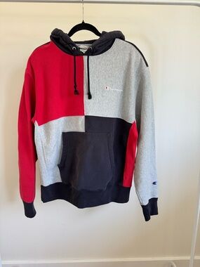 Champion Men’s Colorblock Pullover Hoodie - Red, Gray & Black